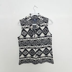Chaps Black and White Aztec Western 100% Cotton Statement Vest Medium